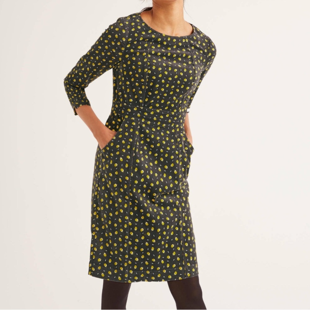 Boden Black and Yellow Polka Dot Dress